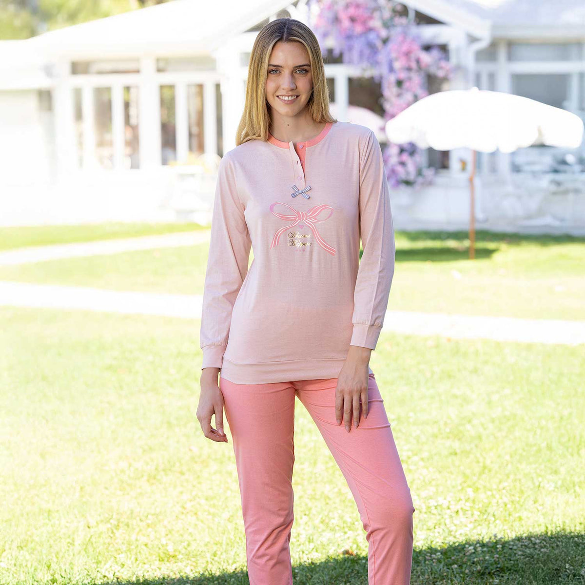 Pigiama donna con fiocchetto cotone primaverile Irge MII2606