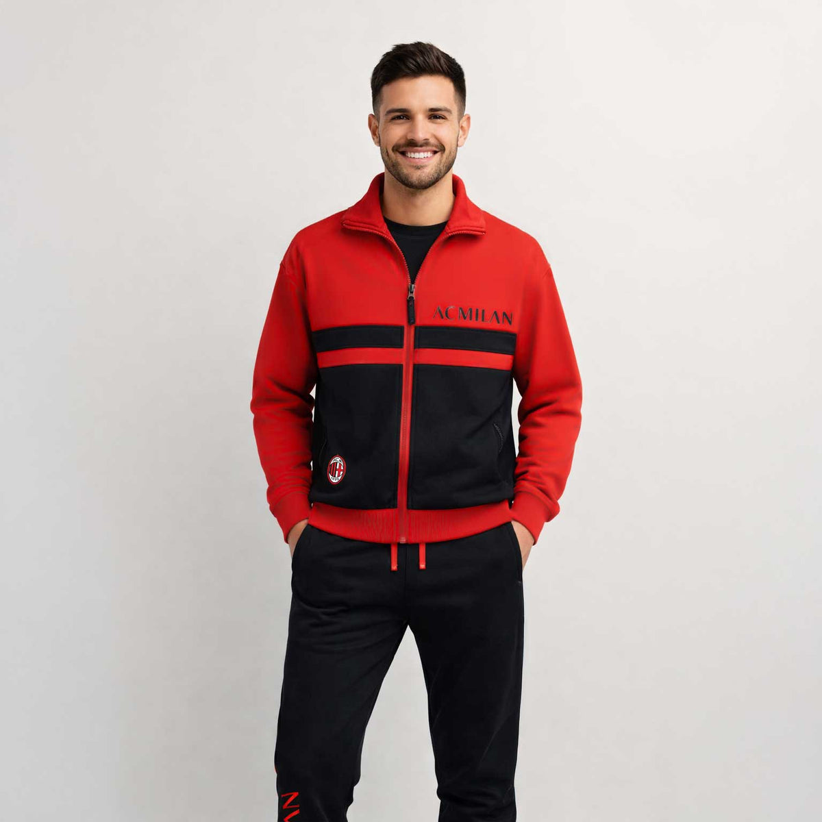Pigiama tuta uomo ufficiale Milan in cotone felpato rossonero PIGM 1090