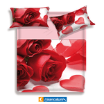 Lenzuola letto rose rosse cuore Biancaluna set 4 pezzi Couer rosso