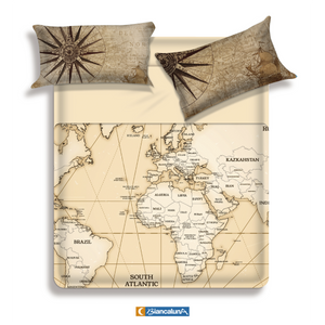 Lenzuola letto cartina Biancaluna set 4 pezzi Monde sabbia