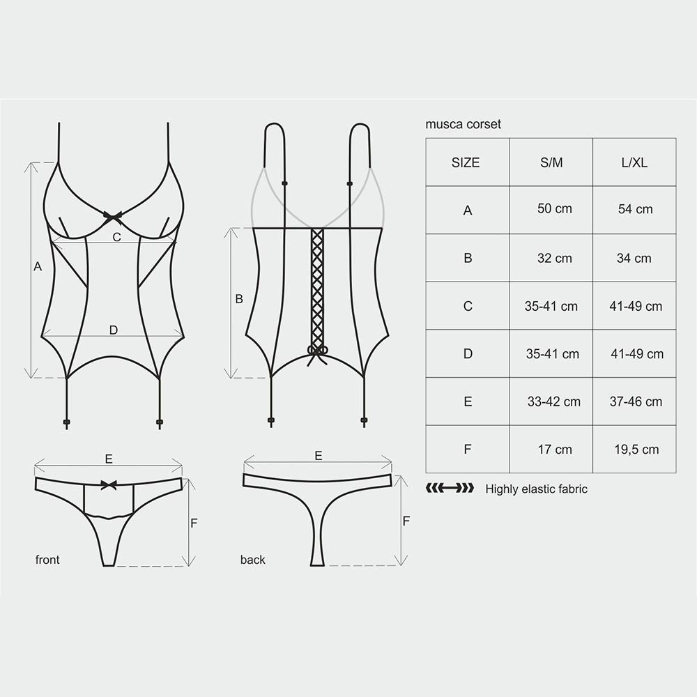 Sexy coordinato guepiere + perizoma Obsessive musca corset thong