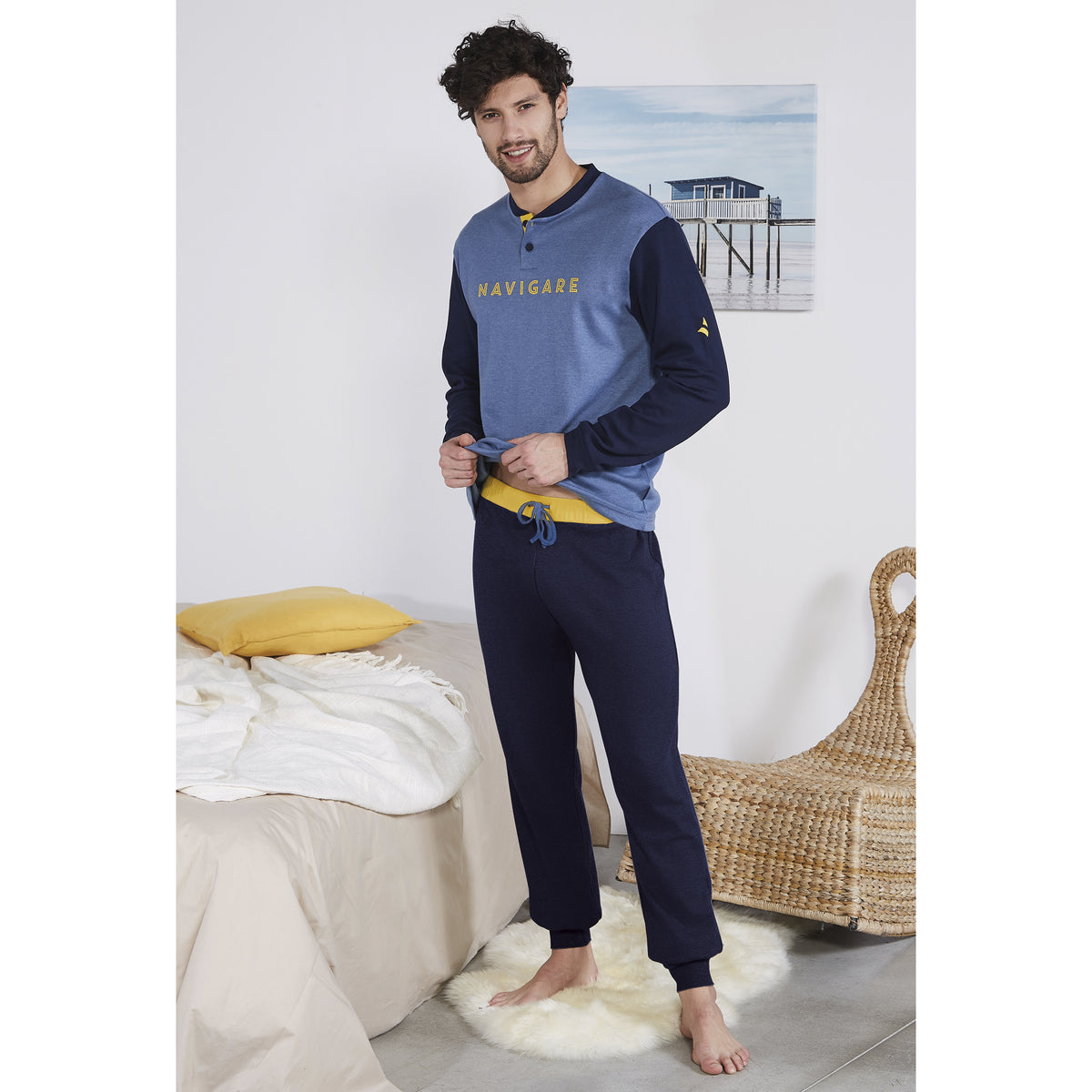 Pigiama uomo Navigare B2141350 caldo cotone grigio melange
