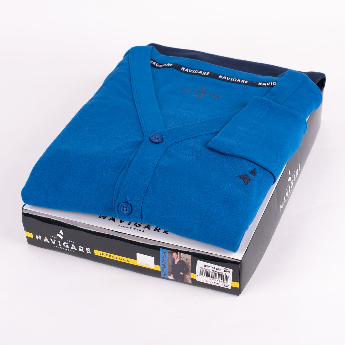 Pigiama uomo Navigare 14258A aperto scollo a V caldo cotone bluette