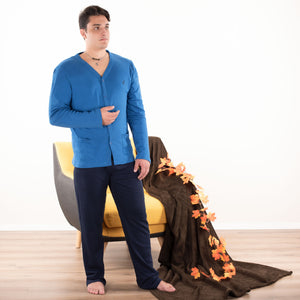 Pigiama uomo Navigare 14258A aperto scollo a V caldo cotone bluette
