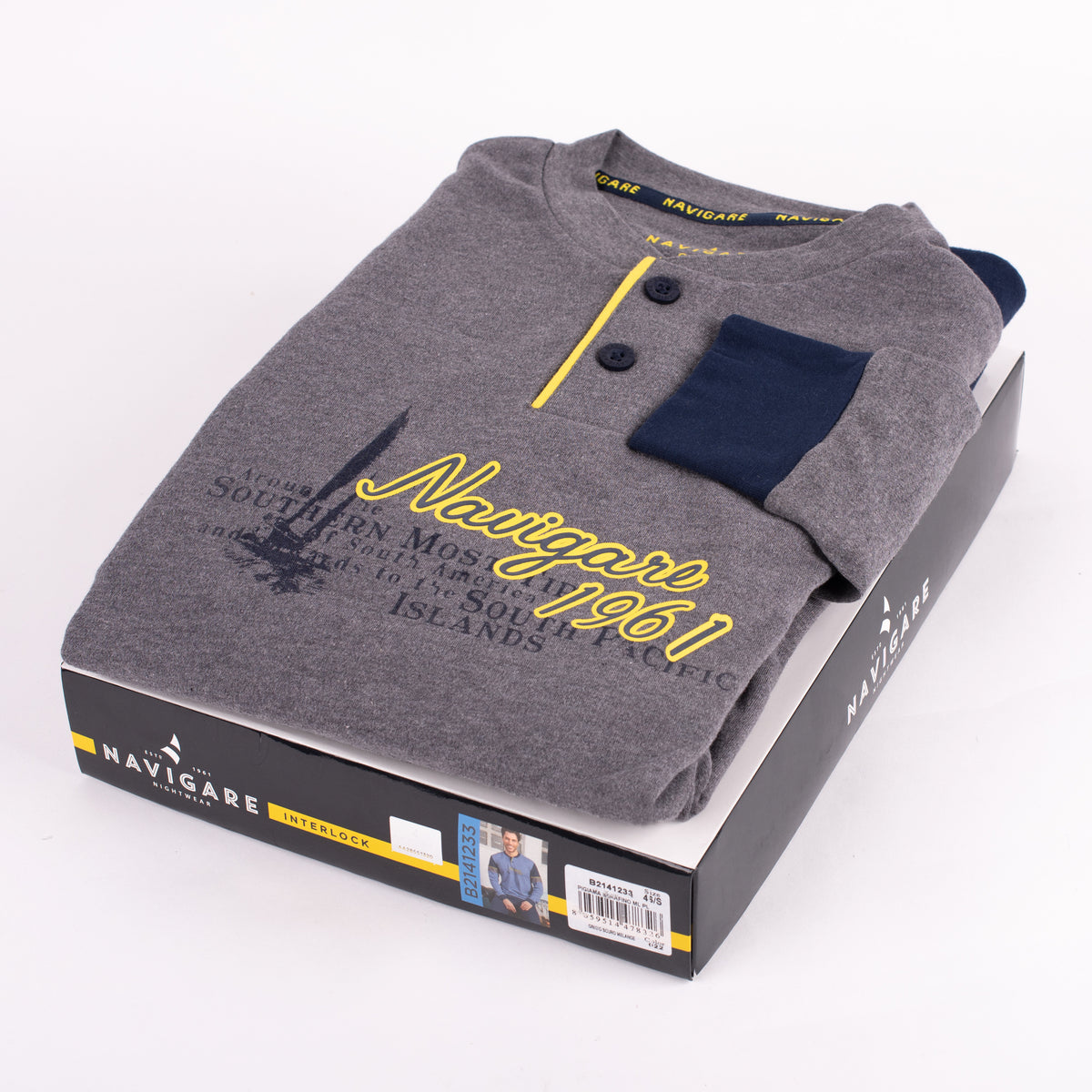 Pigiama uomo Navigare caldo cotone grigio blu 2141233