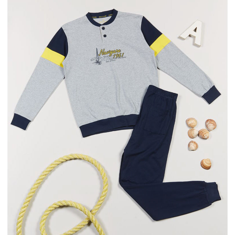 Pigiama bambino ragazzo Navigare 215628 caldo cotone grigio melange