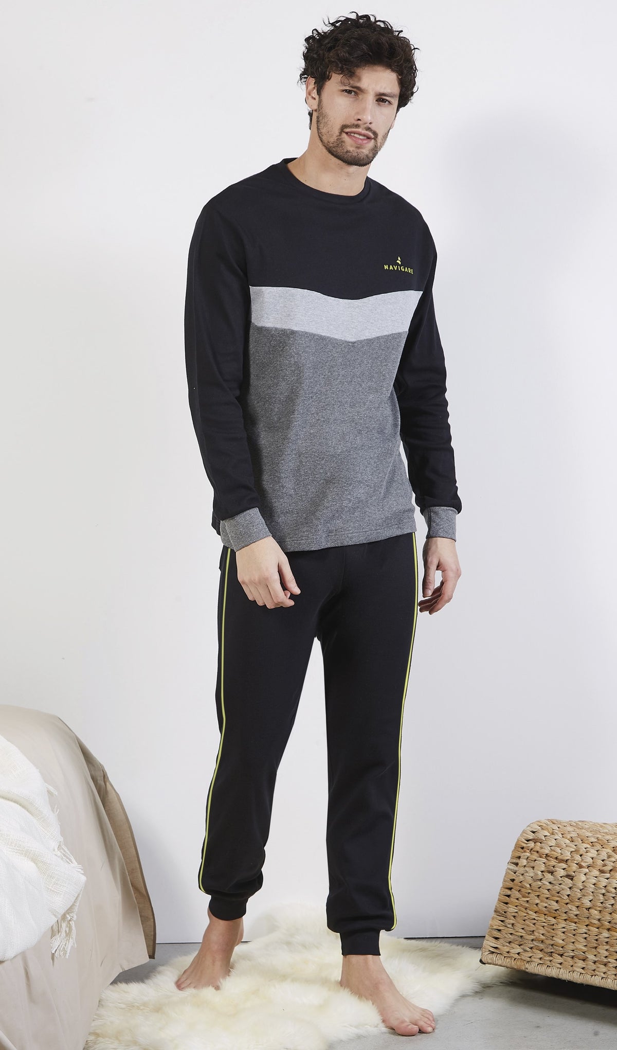 Pigiama uomo caldo cotone interlock Navigare sportivo nero B2141358