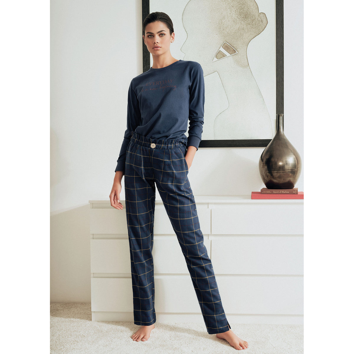 Pigiama donna Jadea 5131 fantasia quadri caldo cotone flanella denim