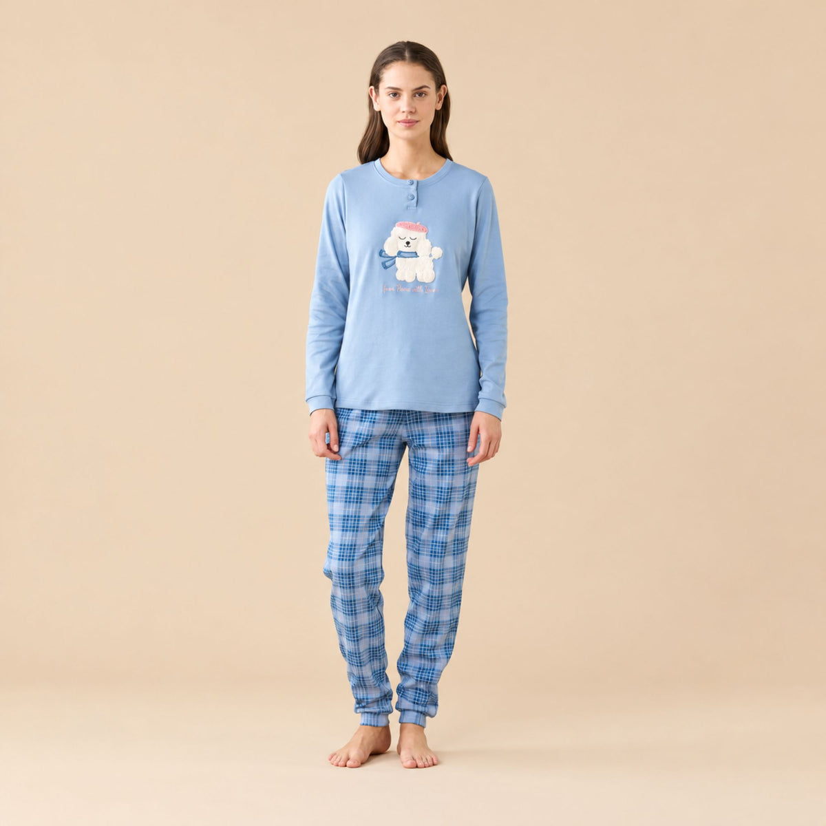Pigiama donna con barboncino caldo cotone Noidinotte FA9742