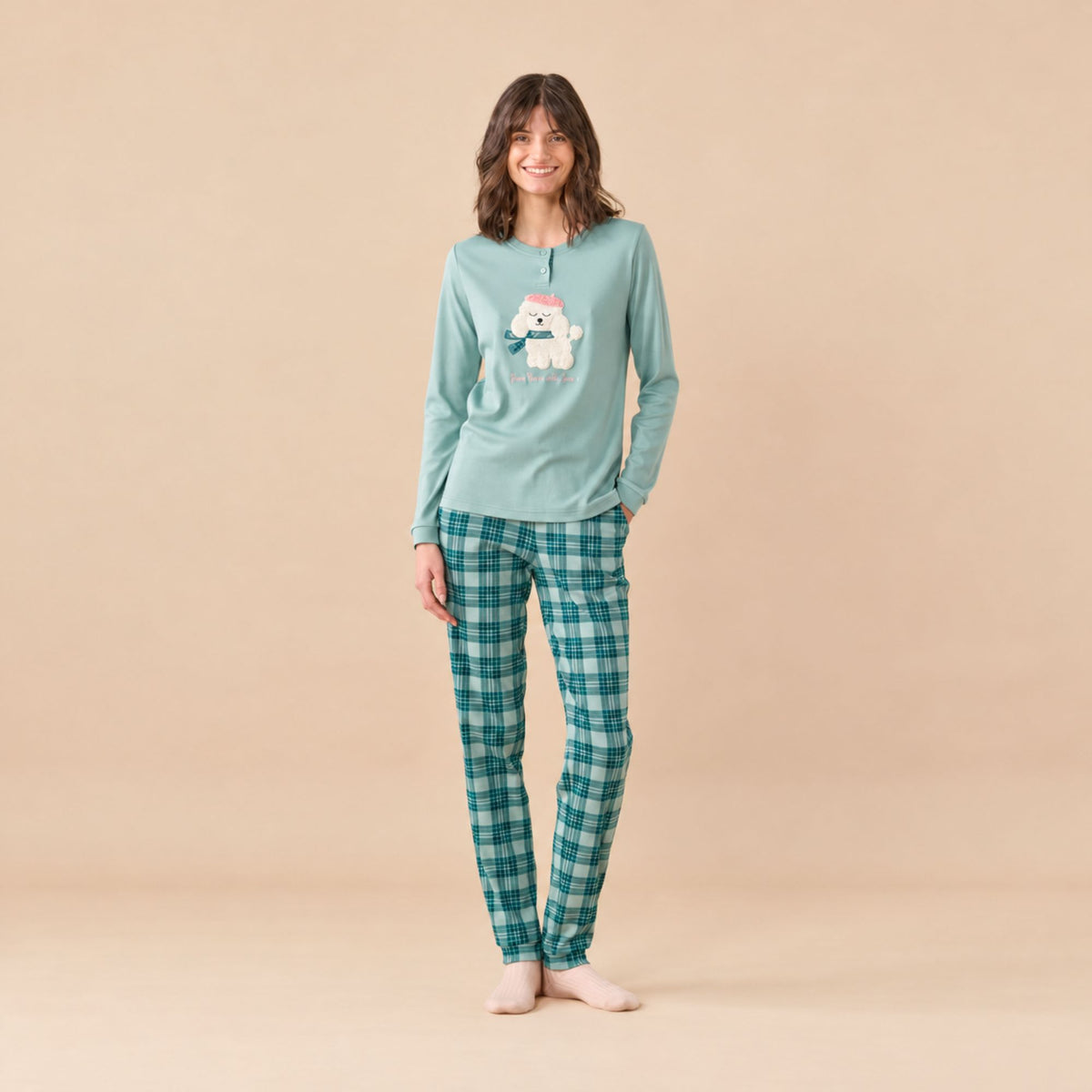 Pigiama donna con barboncino caldo cotone Noidinotte FA9742