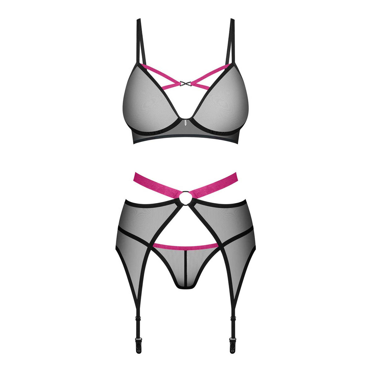 Coordinato reggiseno perizoma reggicalze Obsessive Novenes 3 pezzi