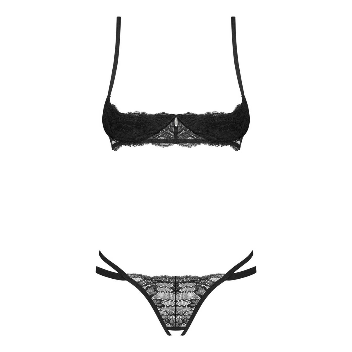 Set sexy in pizzo con reggiseno shelf e perizoma cavallo aperto Obsessive Nutris