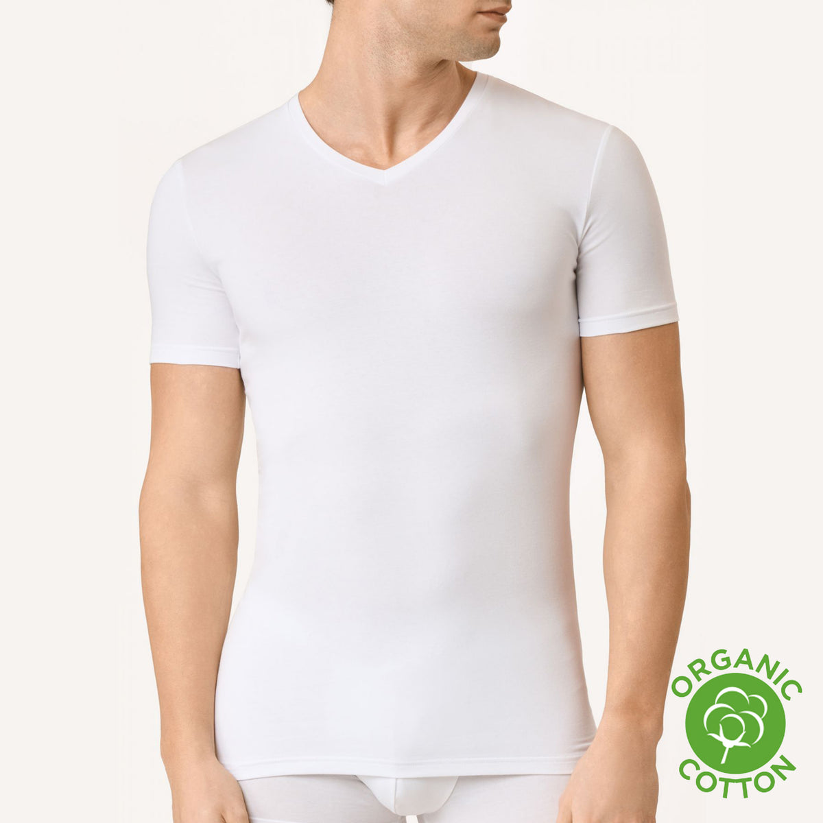 T-shirt uomo mezza manica scollo V cotone organico Golden Lady