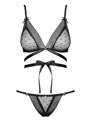 Reggiseno + perizoma set raso Obsessive Bowessa 2-pcs
