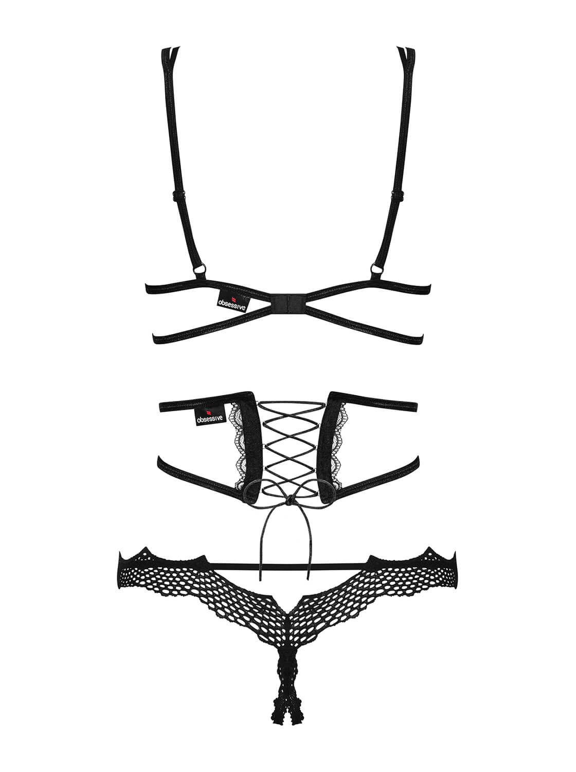 Sexy coordinato aperto donna Obsessive Bravelle set da 3 pezzi