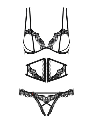 Sexy coordinato aperto donna Obsessive Bravelle set da 3 pezzi