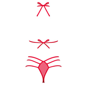 Set sensuale sexy rosso a perizoma con fiocchi e stringhe Giftella 2 pezzi