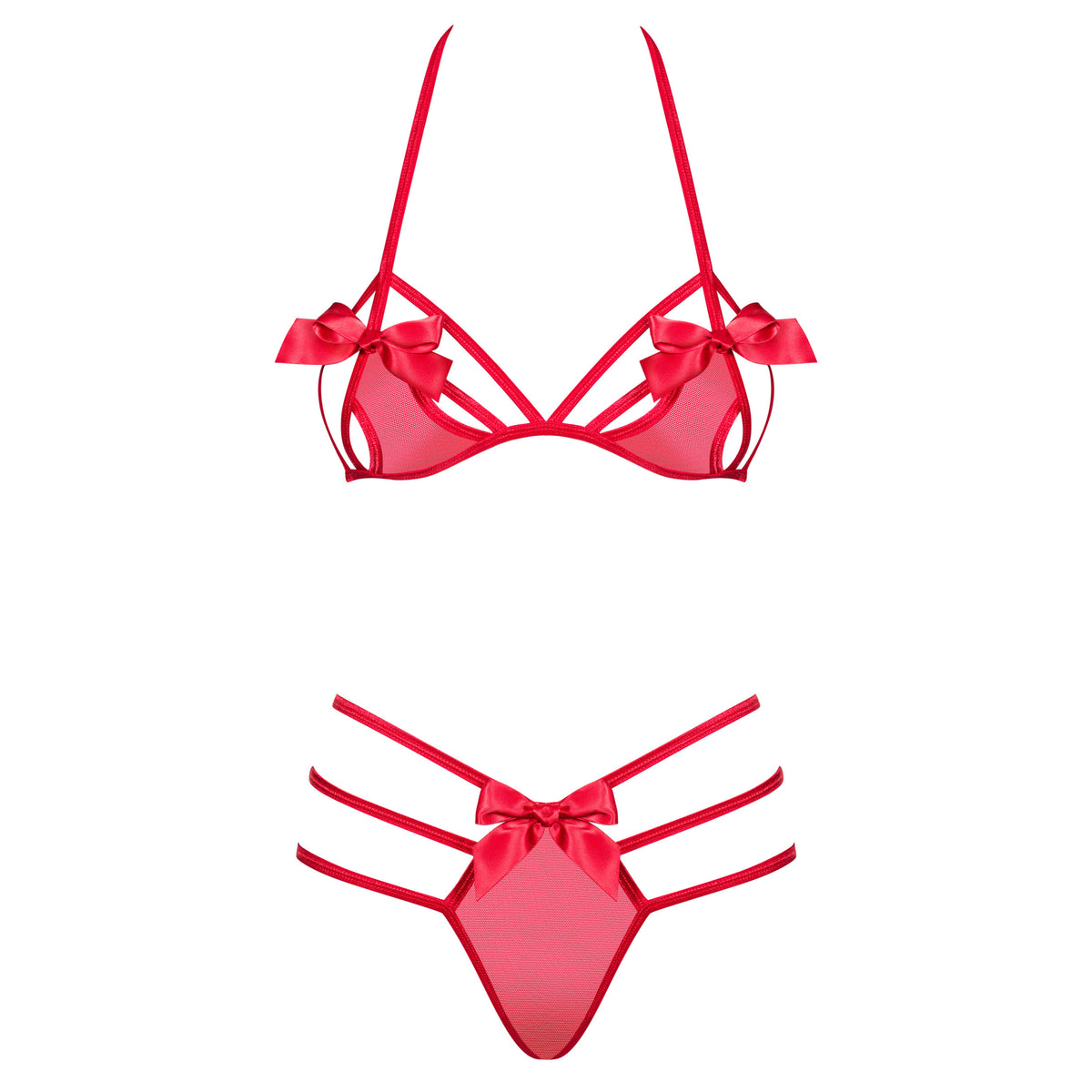 Set sensuale sexy rosso a perizoma con fiocchi e stringhe Giftella 2 pezzi