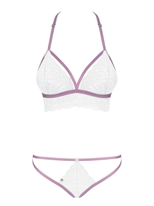 Set bralette + perizoma sexy bianco lilla Obsessive Lilyanne