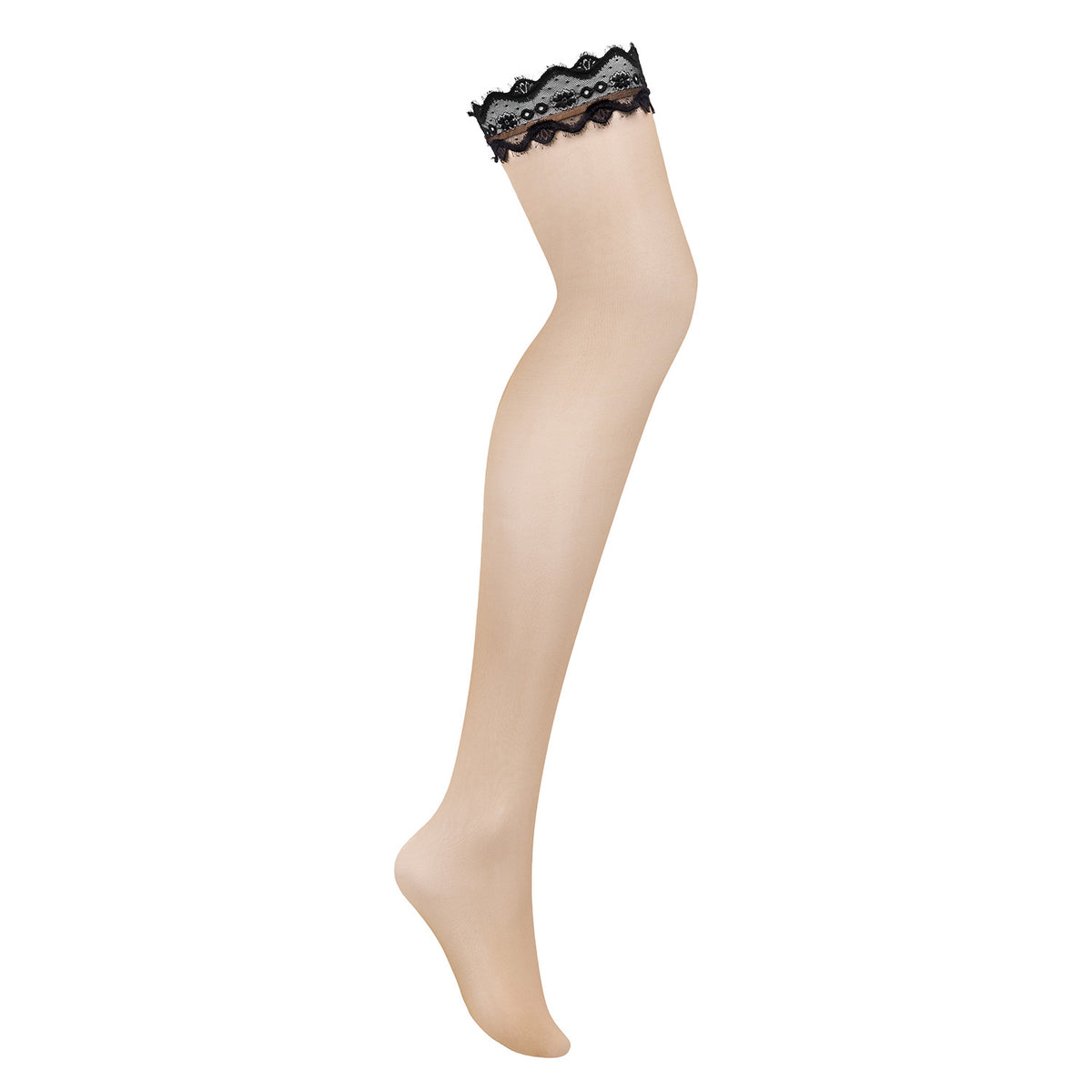 Calze per reggicalze velate nude con balza in pizzo nero Obsessive Marrbel