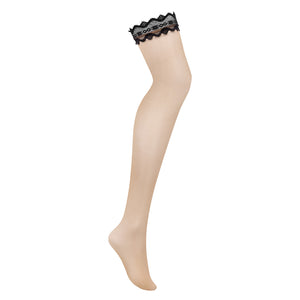 Calze per reggicalze velate nude con balza in pizzo nero Obsessive Marrbel