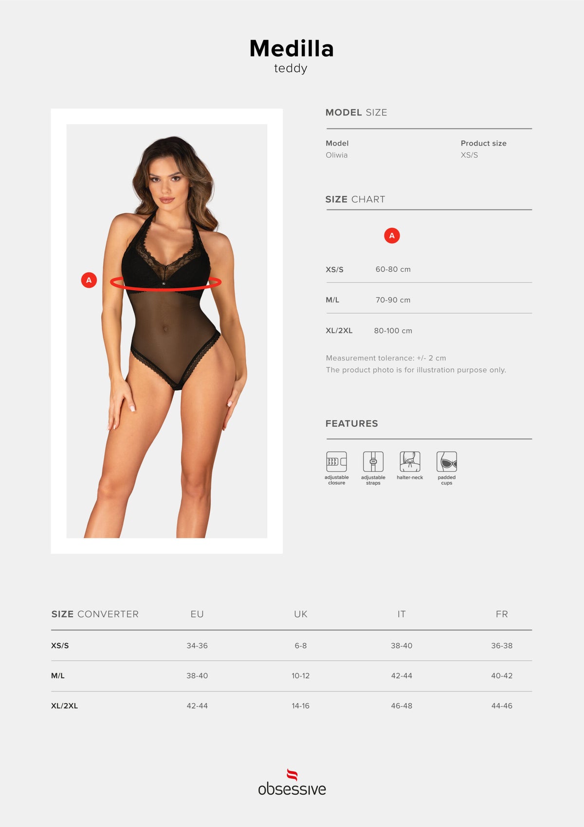 Body teddy a perizoma tulle e pizzo Obsessive Medilla