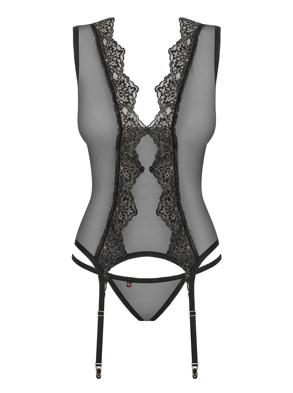 Sexy corsetto reggicalze + perizoma Obsessive Meshlove corset e thong