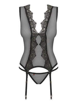 Sexy corsetto reggicalze + perizoma Obsessive Meshlove corset e thong