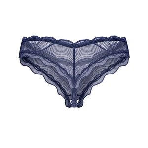 Perizoma in pizzo con cavallo aperto Obsessive Nightly Blue crotchless thong