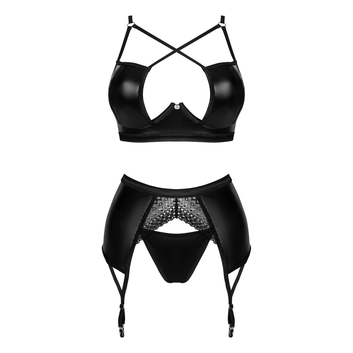 Completino intimo similpelle Obsessive Norides 3 pcs