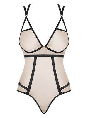 Body nudo perlato cinghie nere Obsessive Nudelia