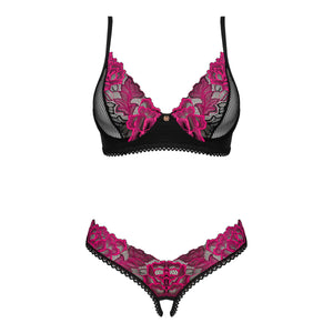 Set reggiseno ferretto + perizoma crotchless Obsessive Rosenty 2 pcs