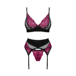 Sexy set reggiseno + perizoma + reggicalze Obsessive Rosenty