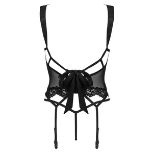 Corsetto con ferretto + perizoma seno cavallo aperto + reggicalze Setilla Obsessive