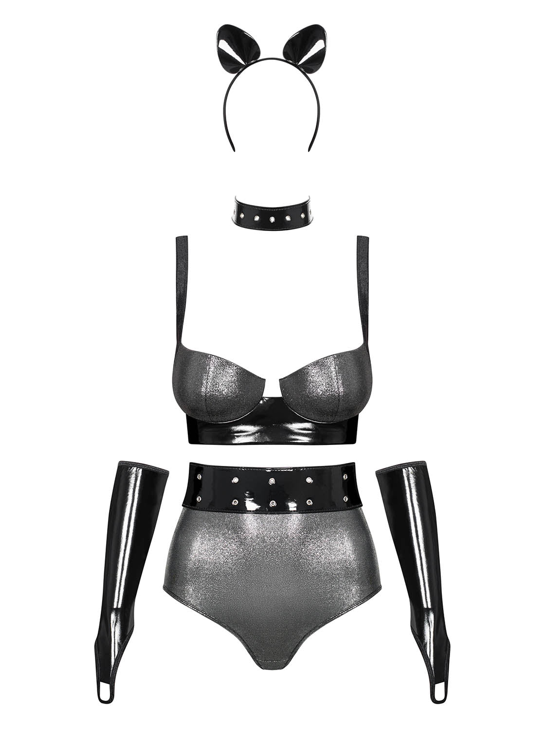 Sexy costume Obsessive Silveria grigio e nero 6 pz.