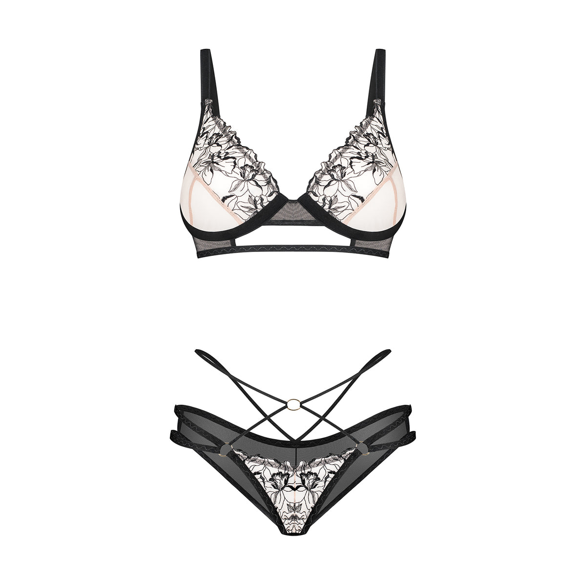 Coordinato slip + reggiseno tulle ricamato Obsessive Vila Blanes bra e panties