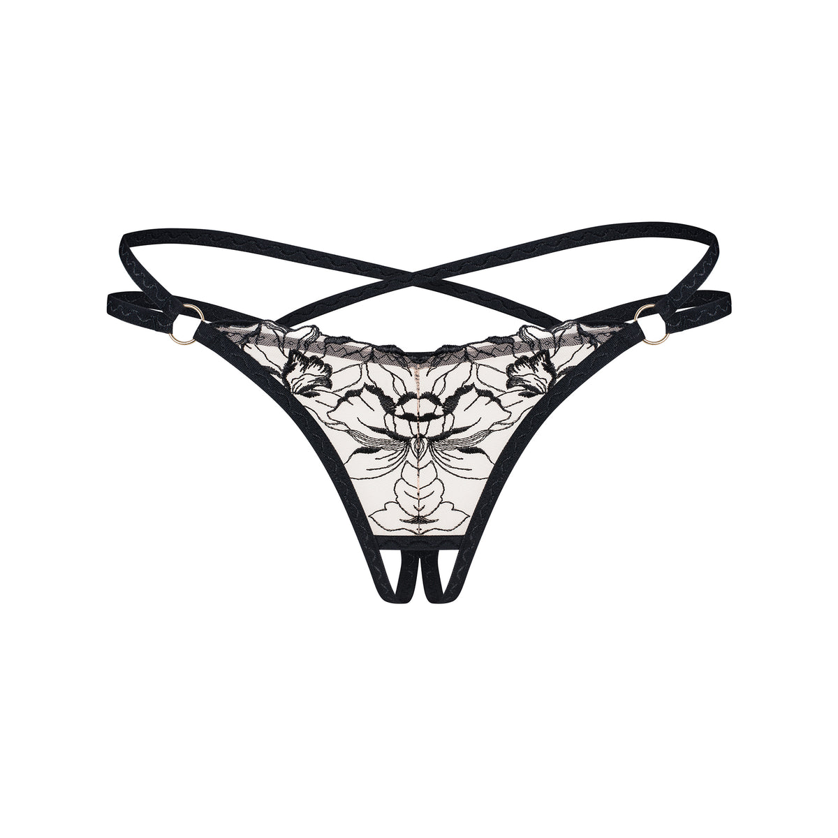 Perizoma cavallo aperto in tulle ricamato Obsessive Vila Blanes crotchless thong