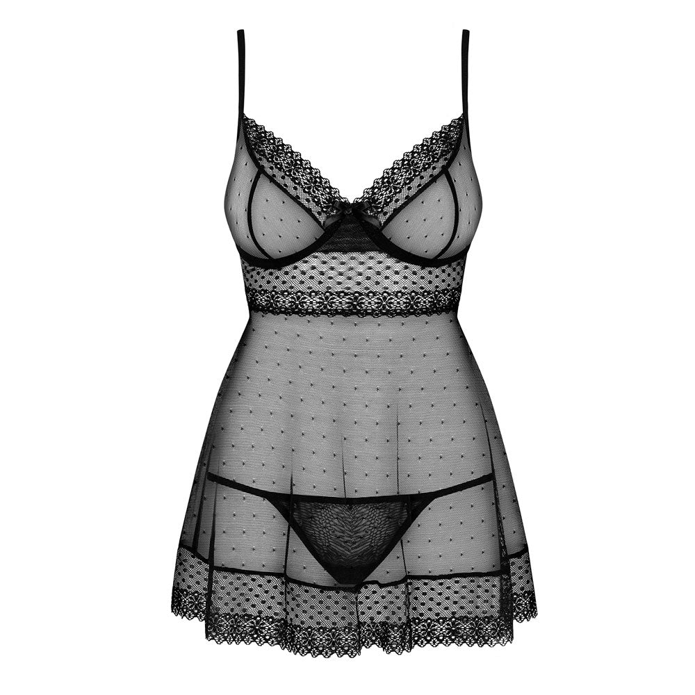 Sexy coordinato intimo babydoll + perizoma hot Obsessive 817-bab-1 nero