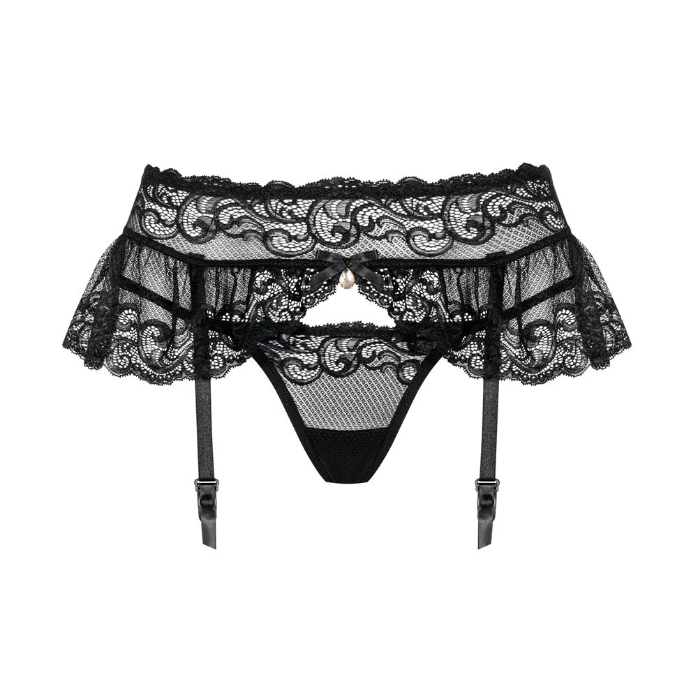 Sexy reggicalze + perizoma Obsessive 830-gar-1 pizzo nero