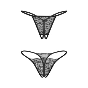 Perizoma aperto pizzo e tulle leopardato Obsessive Bianca 2-pack
