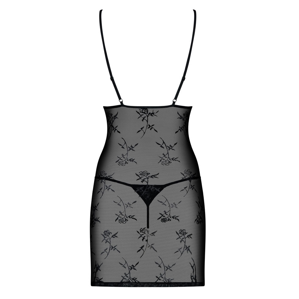Sexy coordinato sottoveste + perizoma Obsessive bride chemise e thong nero