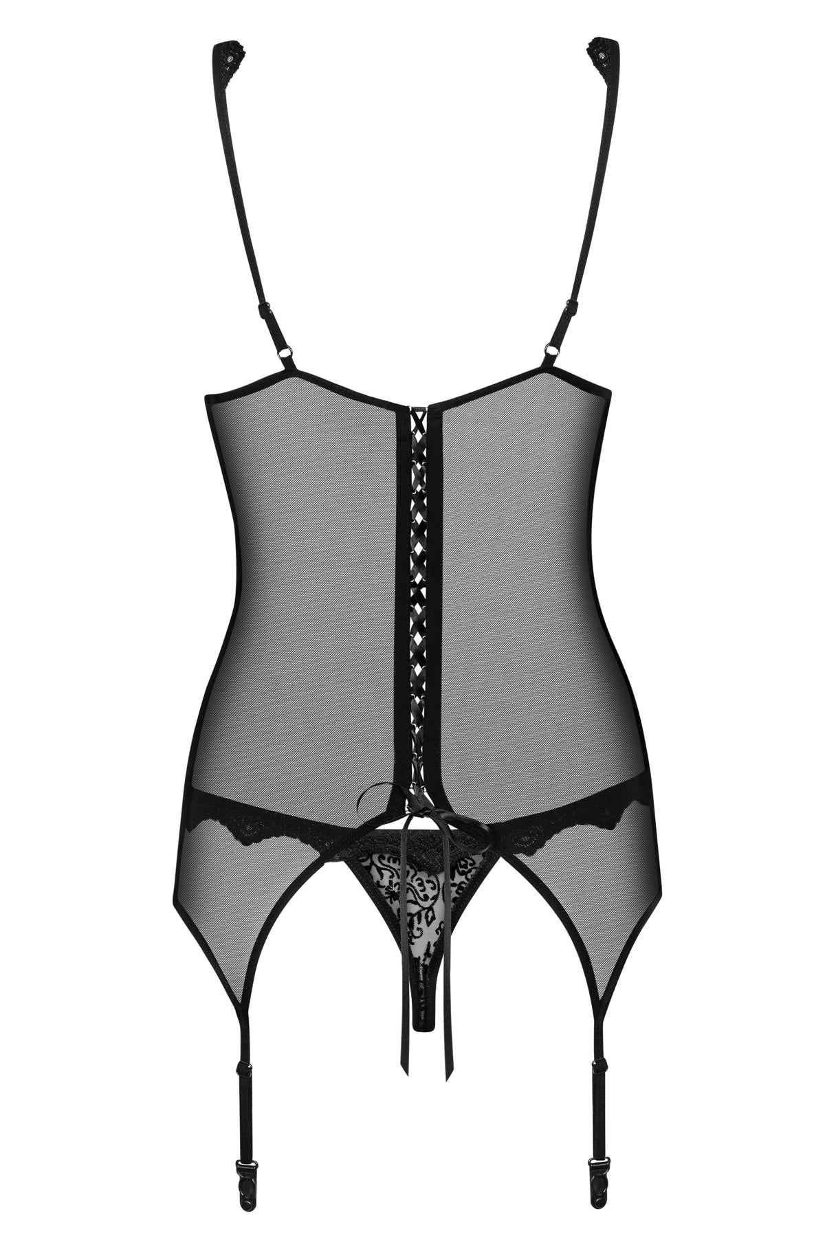 Corsetto + reggicalze + perizoma velluto pizzo Obsessive Emperita