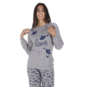 Pigiama donna invernale Biancaluna 23D90008 caldo cotone cuori