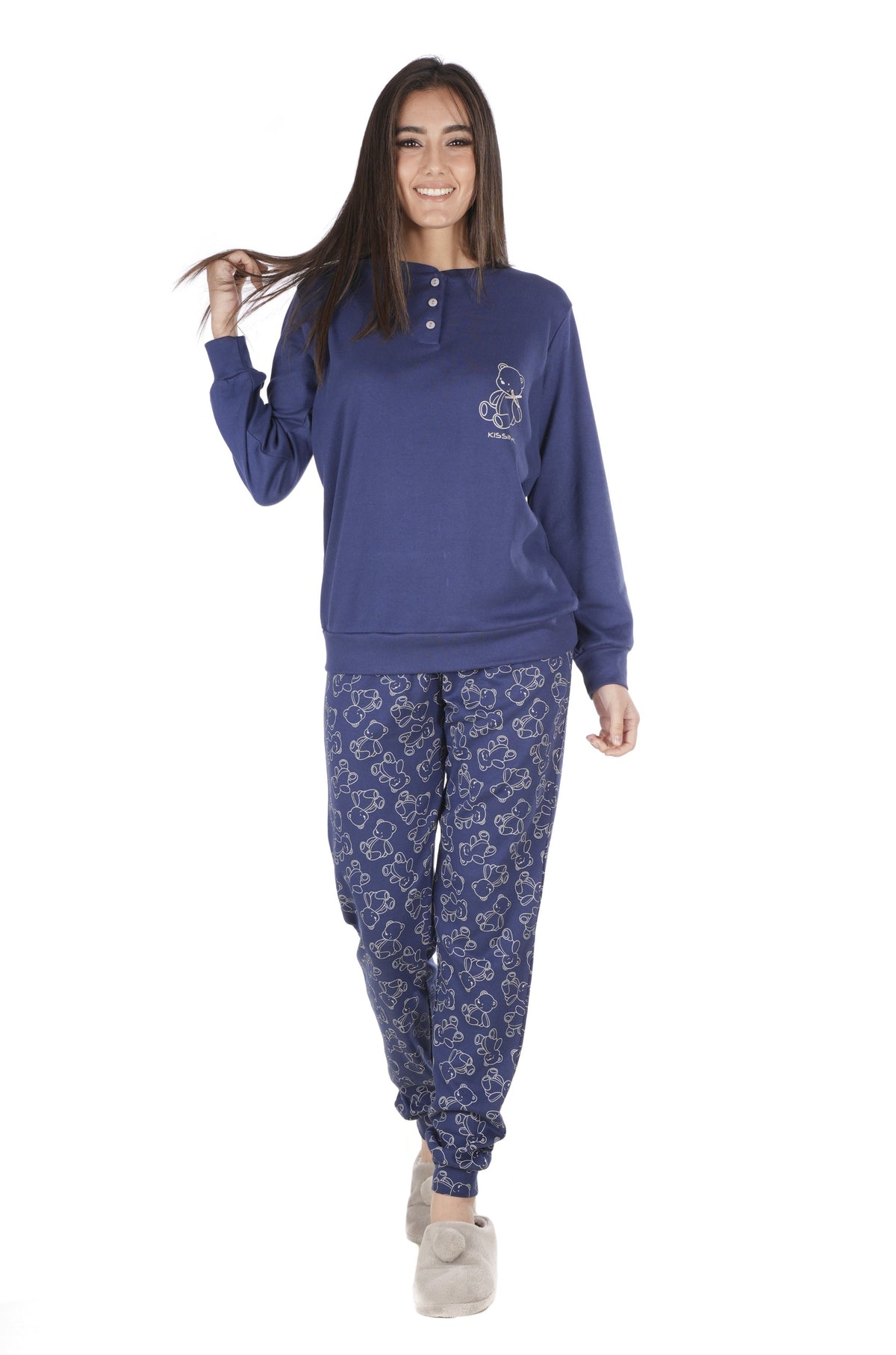 Pigiama donna invernale Biancaluna Kissimo 23D90003 caldo cotone