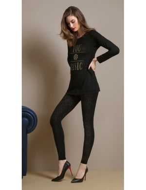 Leggings donna Omsa Jewel motivo fronte nero