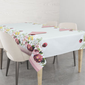 Servizio per la tavola tovaglia + tovaglioli in cotone fiori rosa Ortensia Preziosa