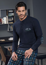 Pigiama uomo Enrico Coveri ep6075 in caldo cotone blu scozzese