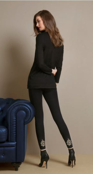 Leggings donna Omsa Charm con decoro nero