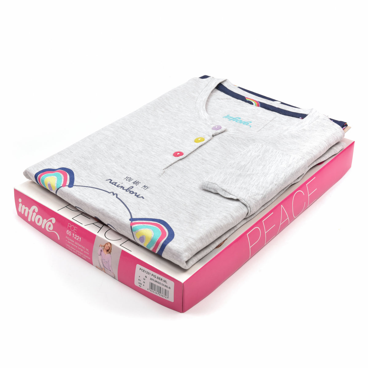Pigiama donna cotone Infiore 1221 arcobaleno grigio melange blu