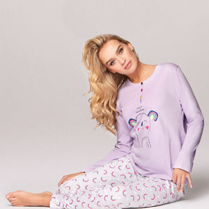 Pigiama donna cotone Infiore 1221 arcobaleno lilla grigio